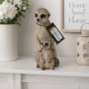 Meerkat Mom & Baby Statue | Cozy Home Décor | Shelf Accent